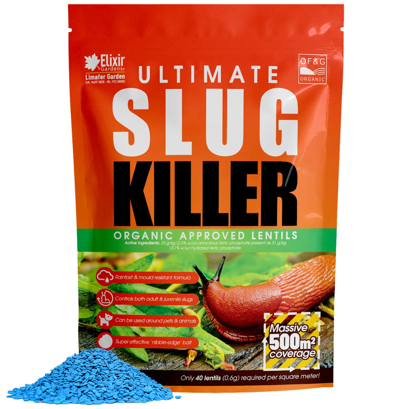 Elixir Gardens 300g Pack Ultimate OF & C Organic-Approved Slug Killer Pellets | Easy Bait Slug & Snail Control (USK300, Ultimate Slug Killer 300g, 3, USK300)