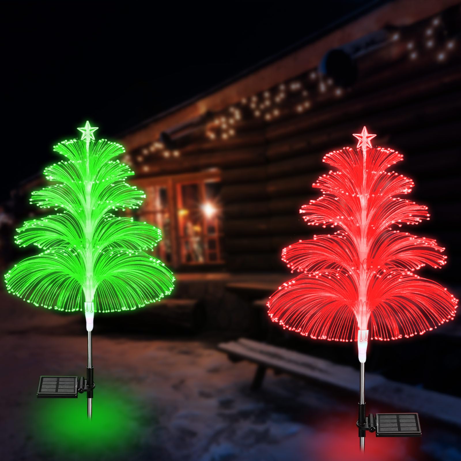 YOFOBU5 Layer Solar Christmas Trees Lights,2 Pack Solar Xmas Trees Flower Light Outdoor Decoration,Multi-Colors Change,Water-Proof Solar Garden Lights for Pathway Lawn Patio Outside Decorative