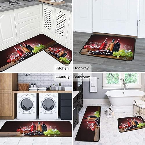 Miniatura 6 de Ghroiep Juego de 2 alfombras decorativas de cocina con vino tinto estilo granja, tapetes absorbentes antideslizantes lavables para el hogar, 17 x 47