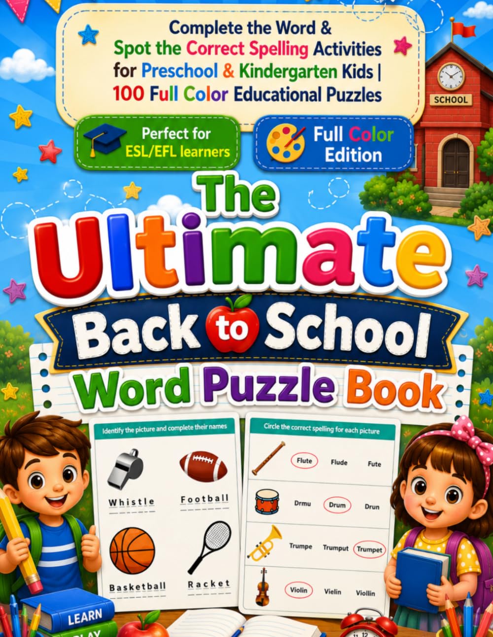The Ultimate Back to School Word Puzzle Book: Complete the Word & Spot the Correct Spelling Activities for Preschool & Kindergarten Kids | 100 Full Color Educational Puzzles (Kids Puzzle)