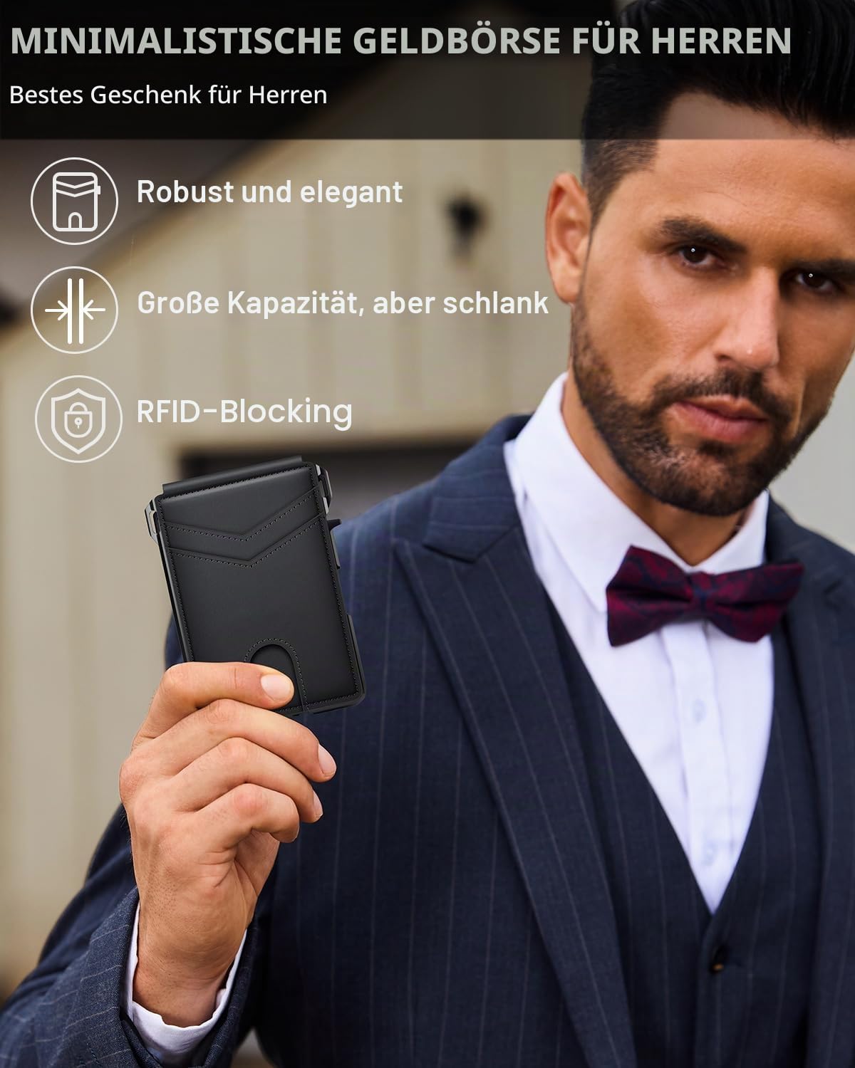 Geldbörse für Herren, minimalistisch, 9–13 Karten, schlanke, kompakte Geldbörse mit Geldklammer und Ausweisfenster, RFID-blockierend, intelligentes Pop-Up-Kartenetui, Metall, Aluminium