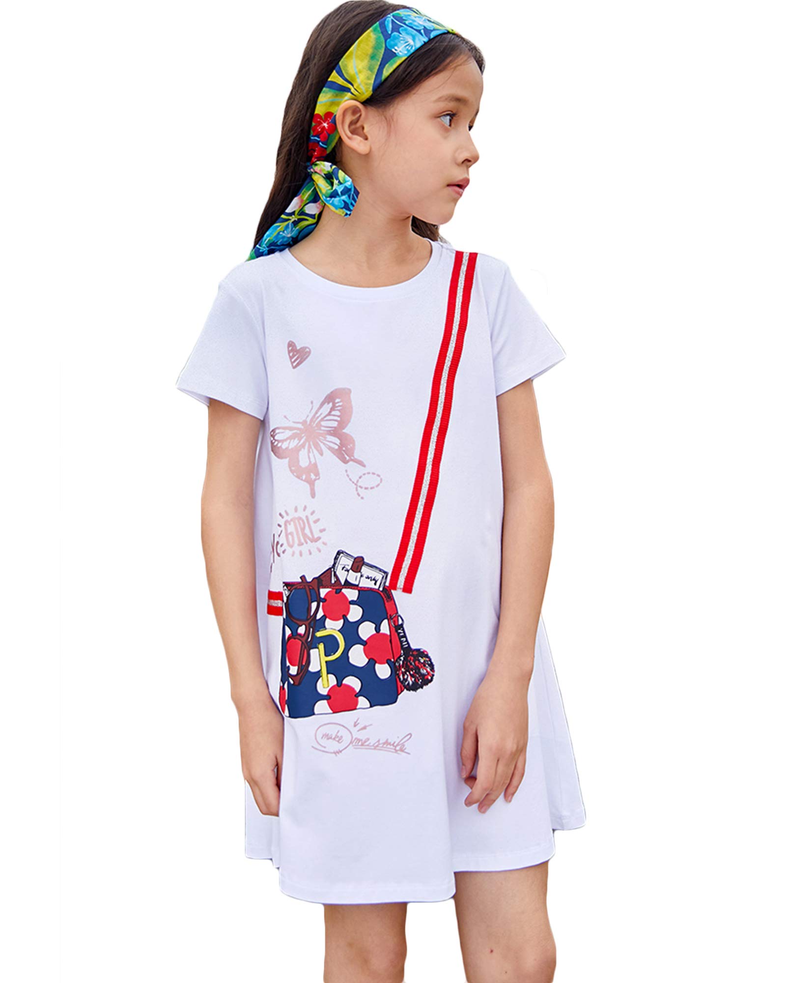 HILEELANG Girl Summer Short Sleeve Casual Dress Cotton Tulle Check Party Dress Toddler to Big Girl 1-12Y