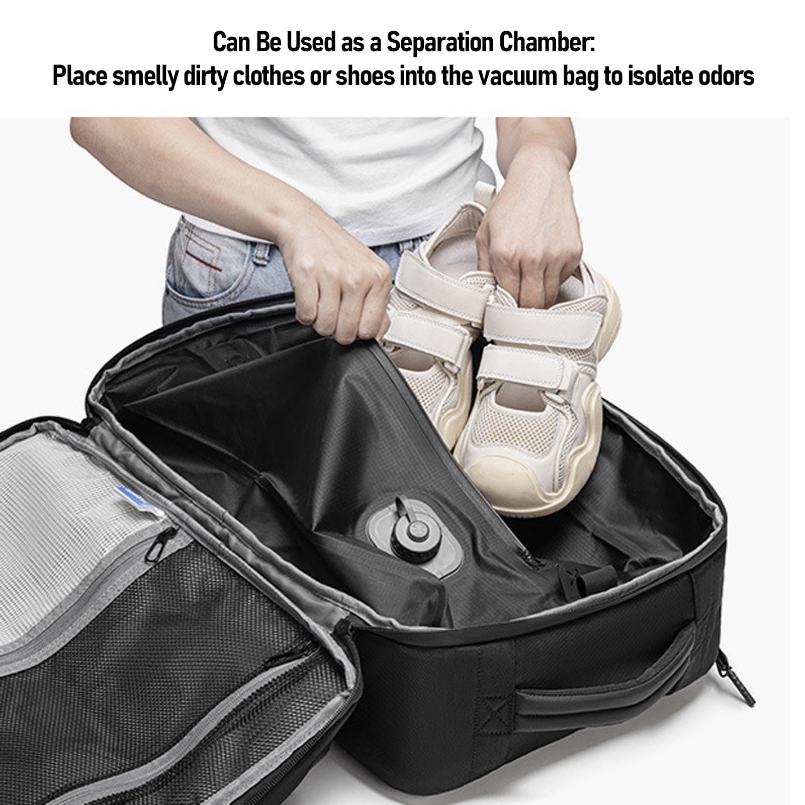 SIXRUN 22L Sac à Dos de Compression de Grande capacité avec Pompe à Vide, 50% Plus D'emballage, Compartiment pour Ordinateur Portable et Poches Multiples, Sac à Sec Humide, Poche