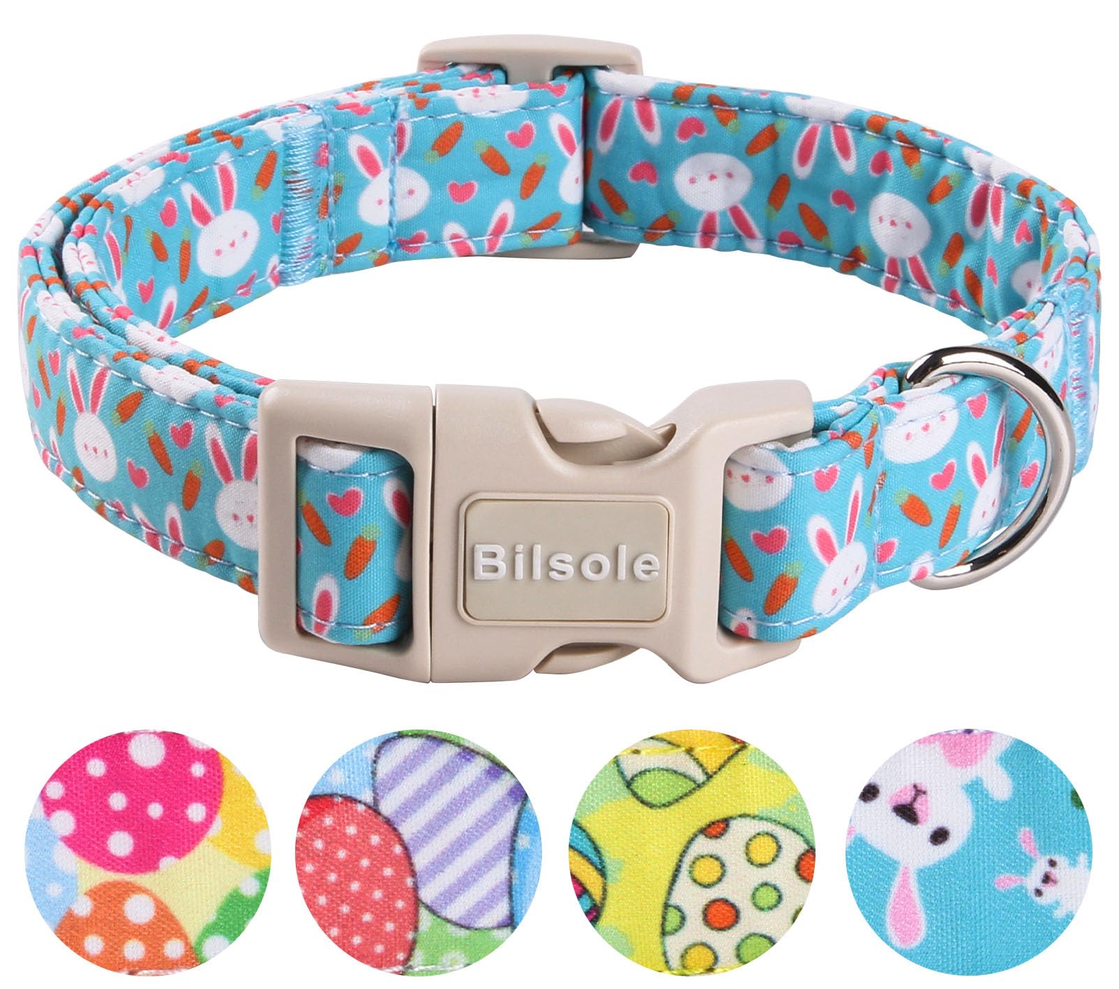 Bilsole Easter Dog Collar Cute Adjustable Cute Bunny Rabbit Carrot Print Pet Collar for Small Medium Large Girl Boy Dogs, XS