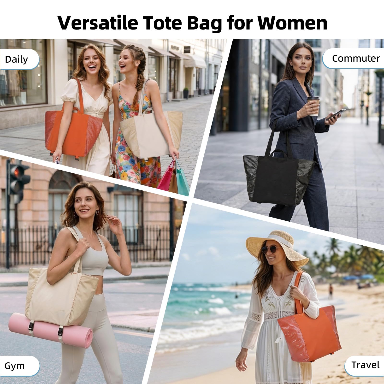 Bolso tote mujer, bolsos de viaje ligeros para el gimnasio con correa para esterilla de yoga, bolsillo impermeable, bolsa para zapatos y neceser; juego de 3 piezas. Bolso tote versátil — view 7