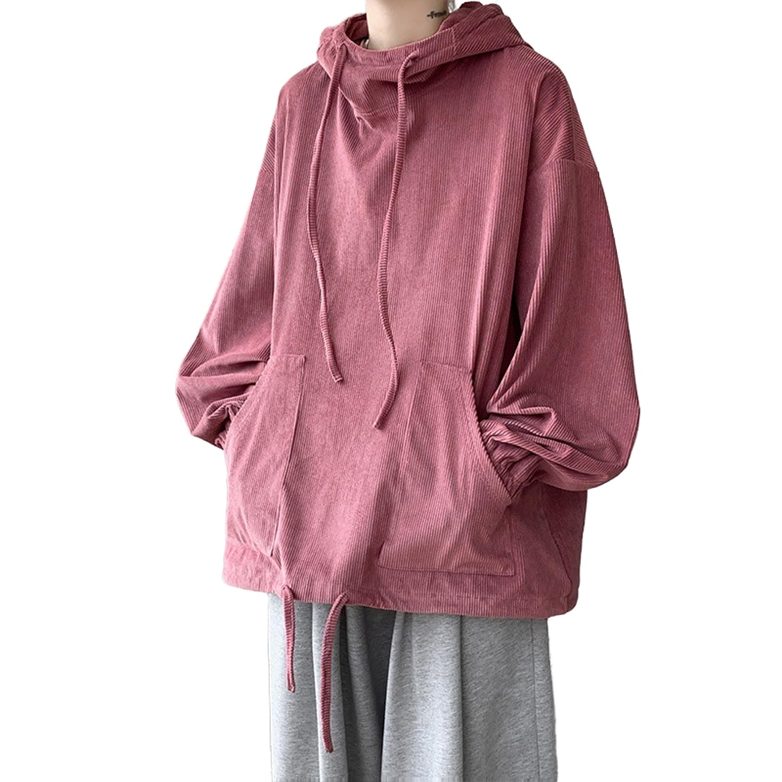 Otoño Stand Collar Sudaderas con Capucha Sudaderas Hombres Mujer Moda Color Sólido Pana Hip Hop High Street Sudadera con Capucha Hombre Casual Suelto Tops De Gran Tamaño