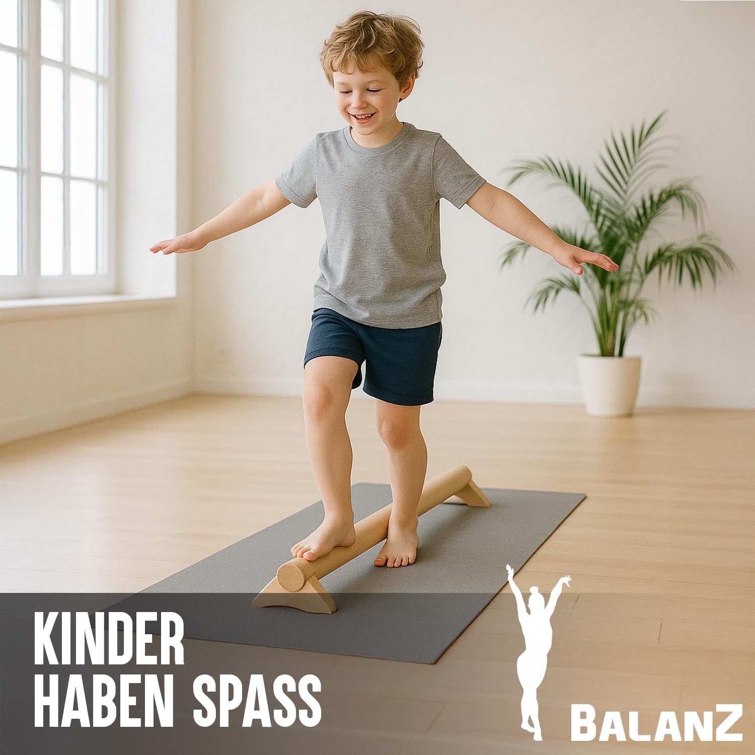 Original Cup Balanz Gymnastikbalken aus Holz Buche 100×10×8 cm | Kinder & Erwachsene | Gleichgewichts-Balken für Motorik & Reha | Heimtraining, Muskelaufbau, Physio | Aerobik
