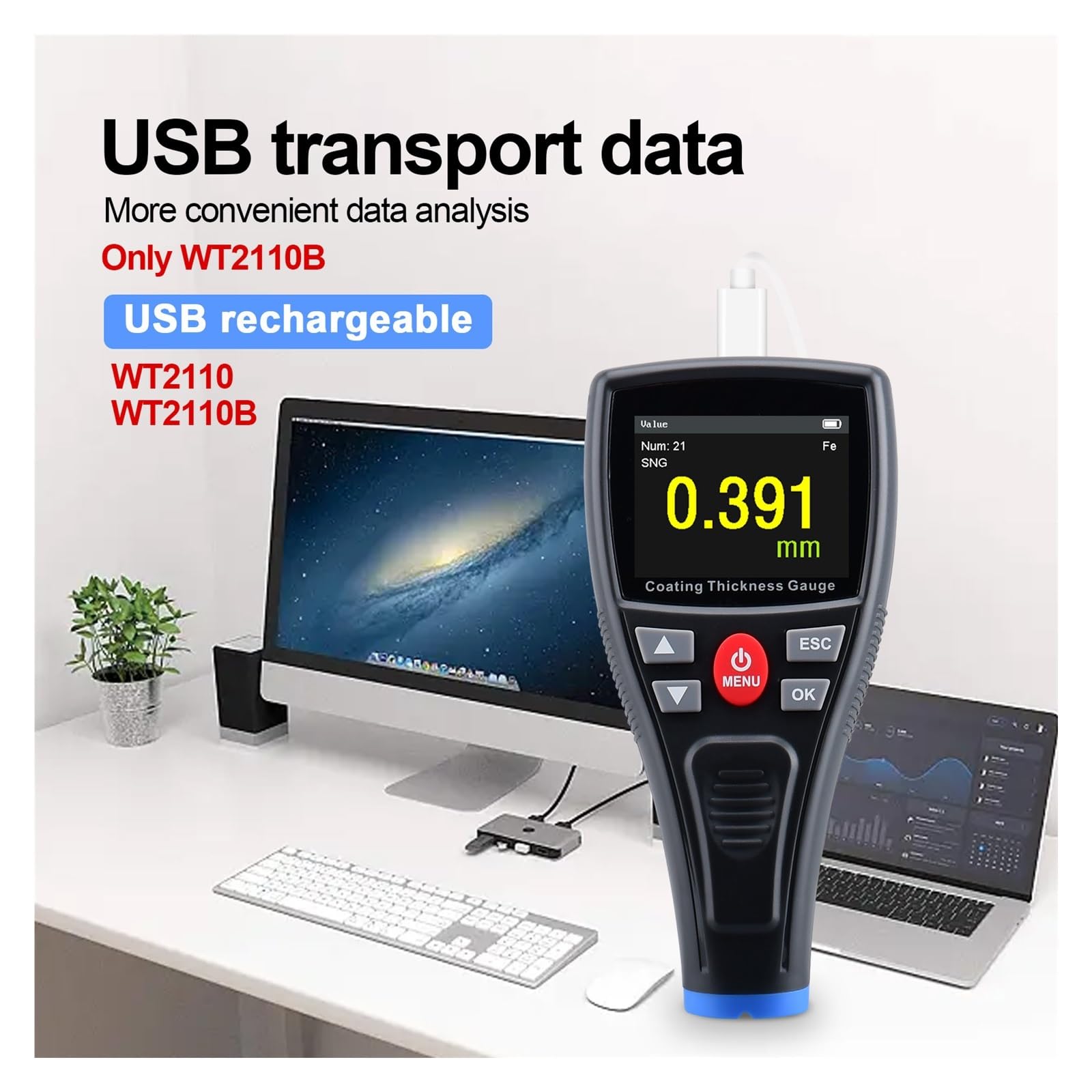 Miernik grubości farby Scree cyfrowy miernik grubości powłoki 0-1500um przenośny tester grubości metalu(WT2110B)