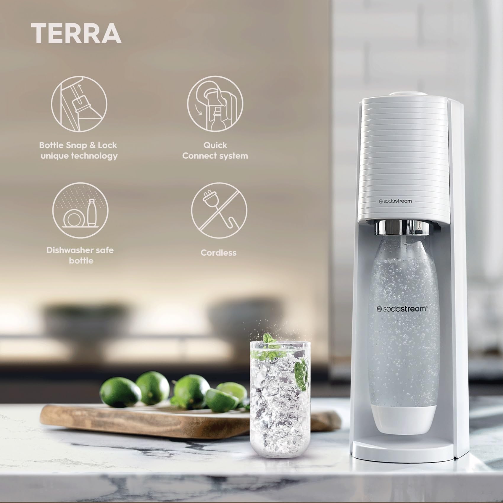 SodaStream Terra Sparkling Water Maker (White) with CO2 Cylinder