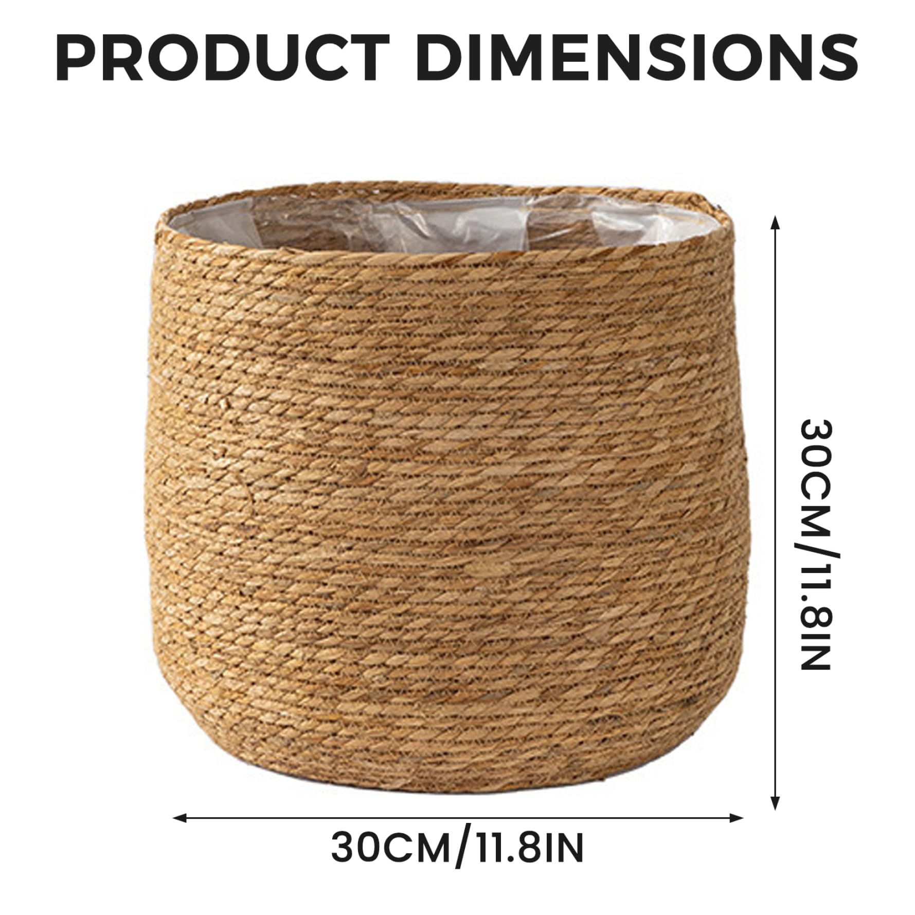 Seegras-Blumentopf, 30, 5 cm großer Rattan-Pflanzkorb, gewebter Korbgeflecht-Pflanzgefäß mit Kunststoffeinsatz, dekorativer Blumentopf, Mehrzweck-Aufbewahrungsbehälter für Zuhause
