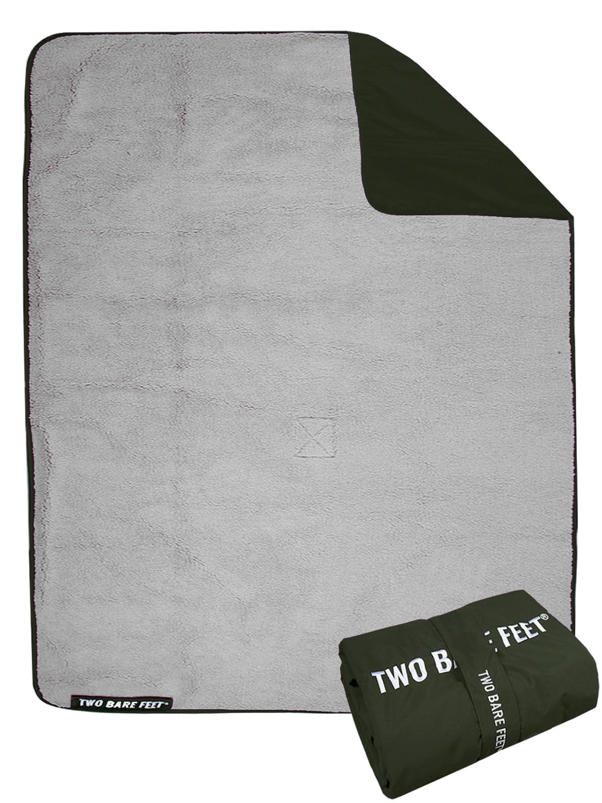 Two Bare Feet Khaki/Grey Sherpa Lined Waterproof Beach Travel Blanket For Surf, Swim, Sup, Watersports And Outdoor Sports - Sherpa Fleece, Waterpoof, Roll Up, Portable (, 145Cm X 145Cm)