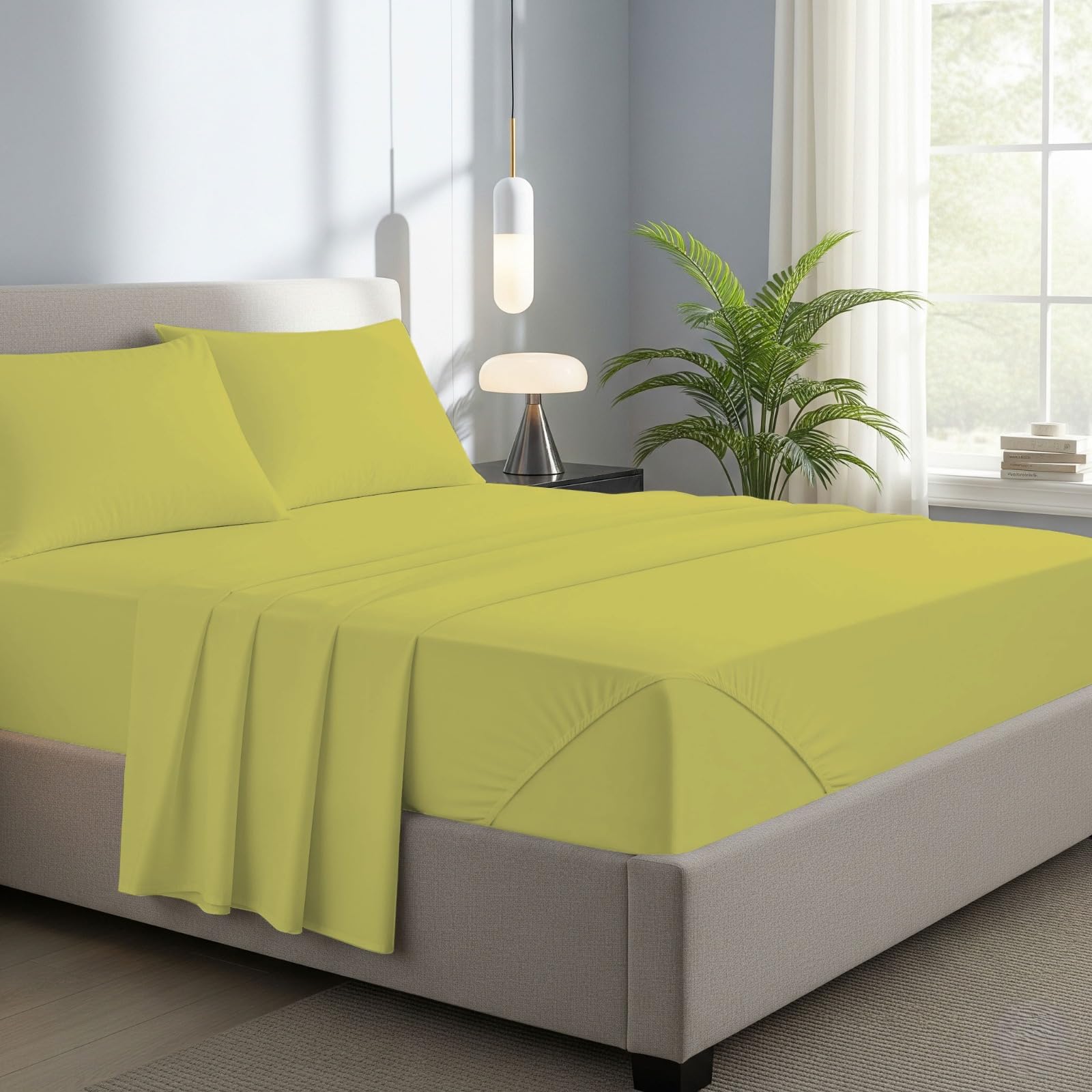 Novexa 100% Egyptian Cotton Single Fitted Sheets 400 Thread Count 40cm Deep Bed Sheet Luxury Ultra Soft Bottom Grey Fitted Bedsheets (Yellow, Small Double) โ image 1