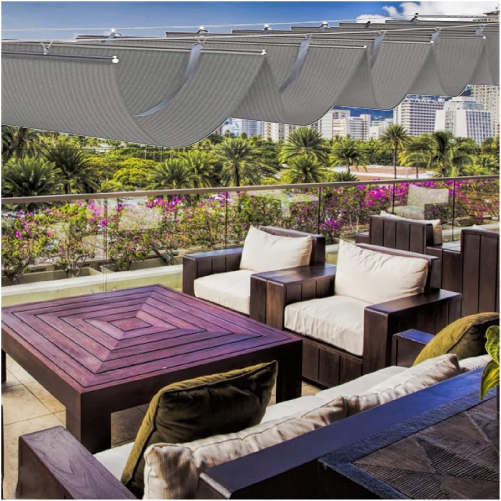 Voile d'ombrage rétractable ondulée en HDPE pour terrasse et pergola