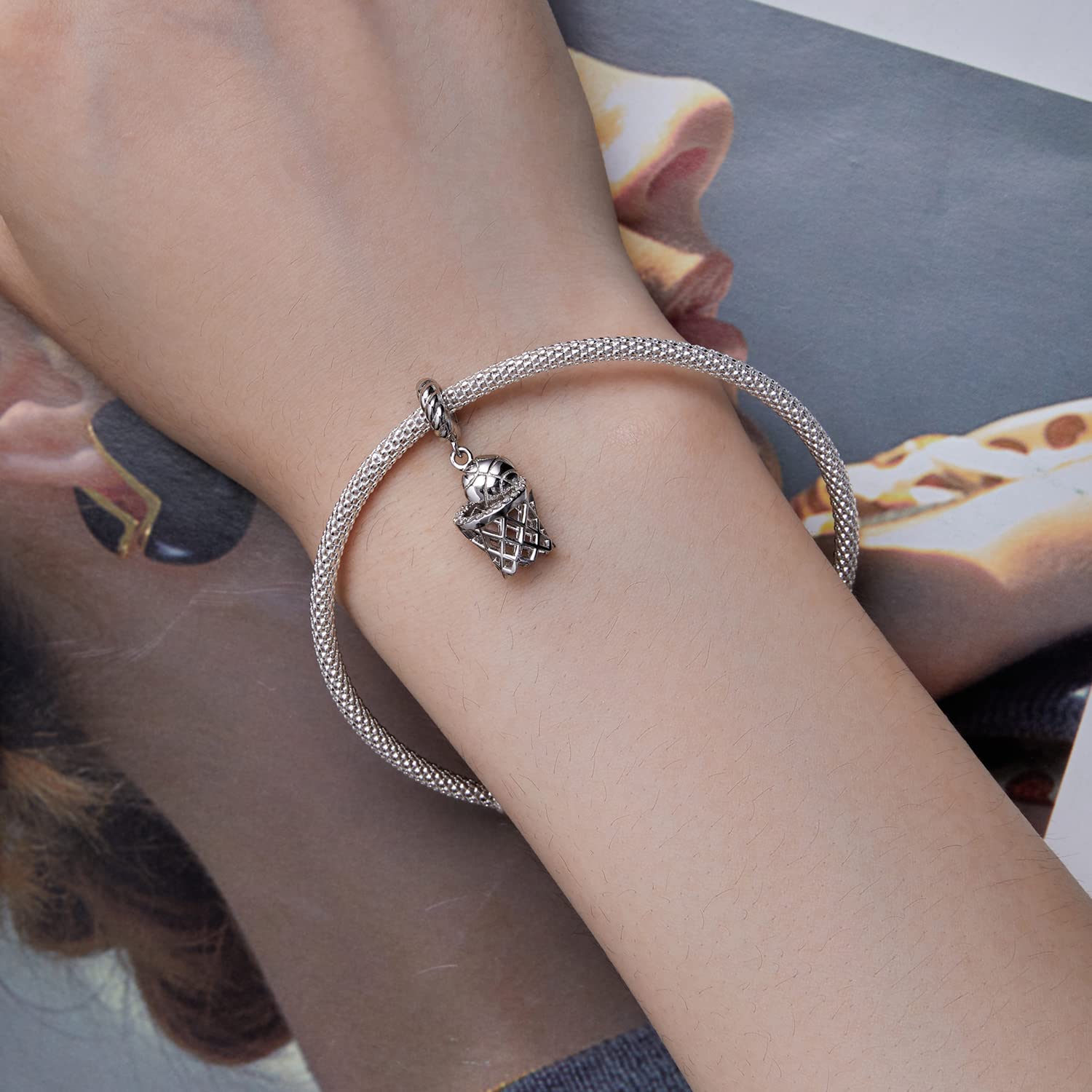 Charm da Pallacanestro per Tiro a Canestro Charms 925 Argento Sterling Sport Charms compatibili con Bracciale Pandora per Donne