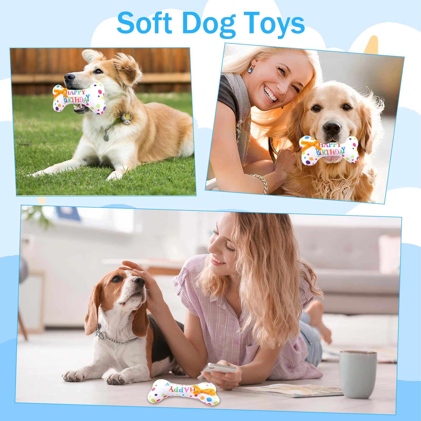 Set Compleanno Cane, 4 Pezzi Decorazioni Festa di Cappellino per Cani con Cappello, Bandana, Giocattolo a Forma di Osso & Numeri, Regalo Cane Compleanno per Cani Maschi e Femmine (Blu)
