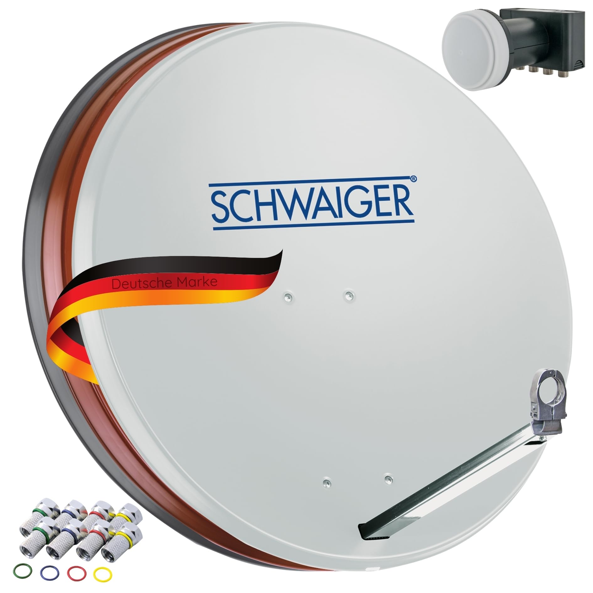 SCHWAIGER 531 Zestaw satelitarny SAT Antena satelitarna Quad LNB digital 8x F-plug 7mm Aluminiowa antena SAT kompletny zestaw Jasnoszary 74.5 x 84.5cm