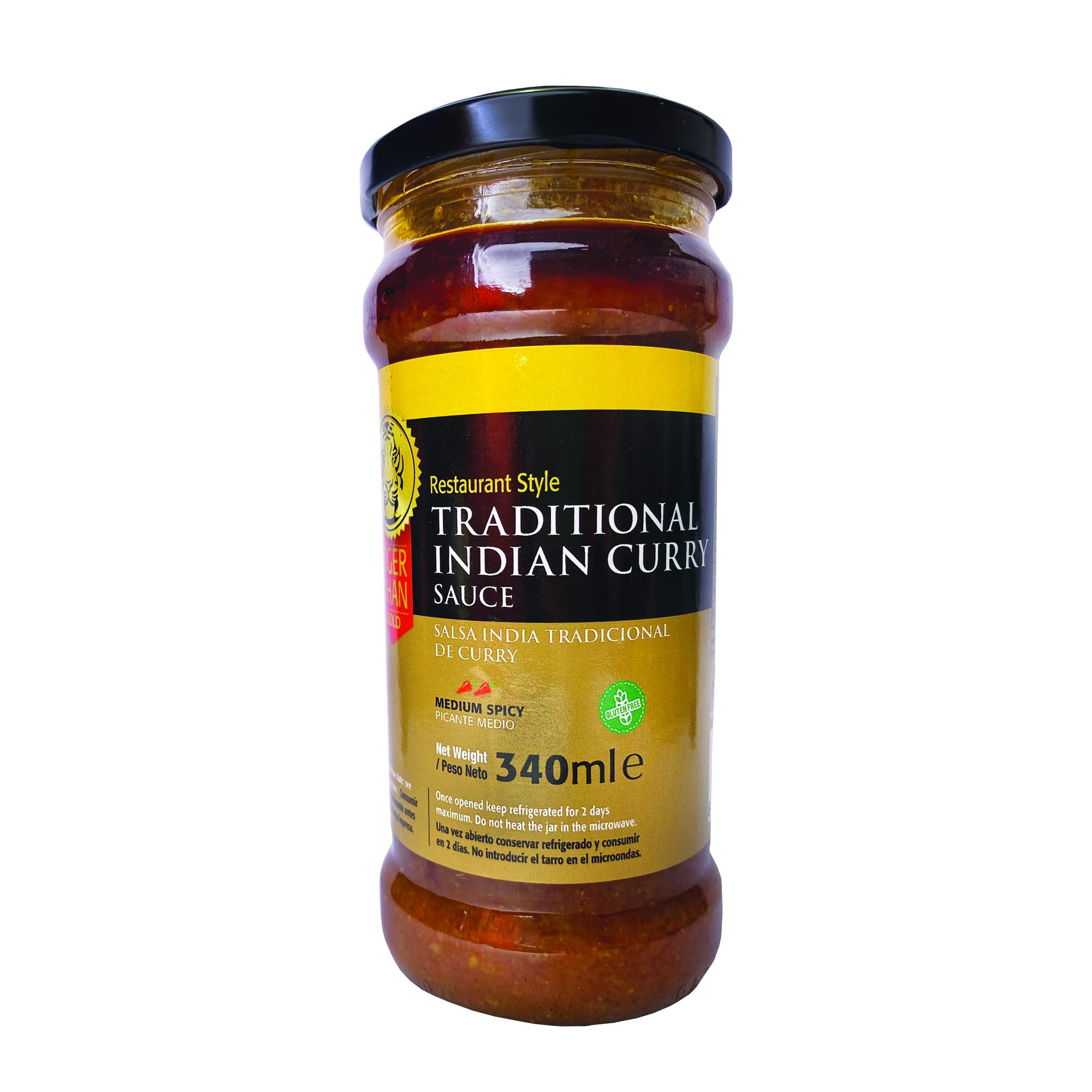 TIGER KHAN Salsa india tradicional con curry (Curry sauce) 340ml 12 unidades