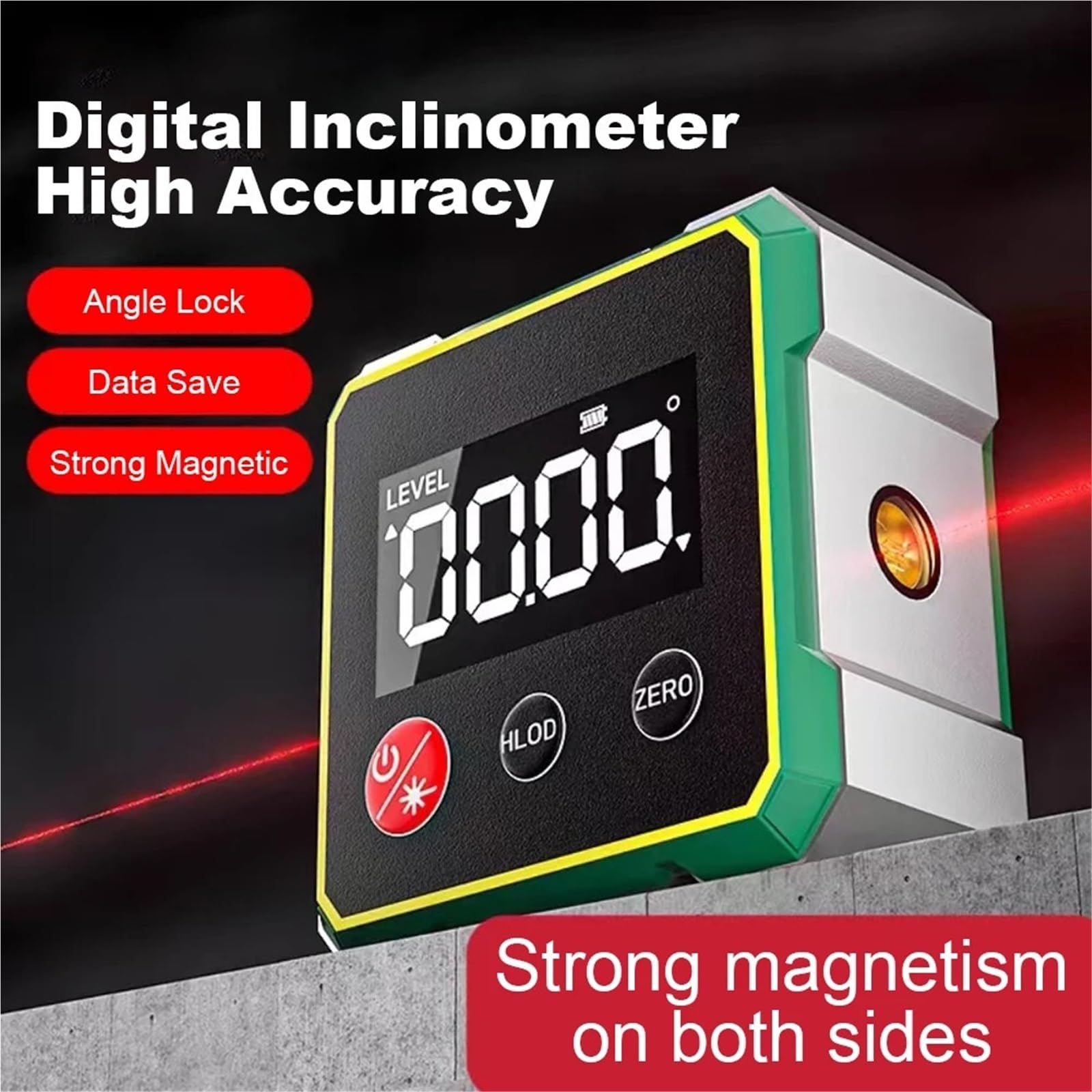 Medida de Distancia láser, Transportador Digital Láser, Inclinómetro, Medidor De Ángulo Nivel, Goniómetro Recargable por USB, Caja LCD Retroiluminada, Buscador Magnético