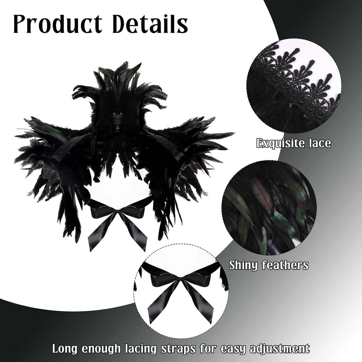 2Pcs Witch Feather Shawl Feather Wrist Cuff Gothic Crow Shrug Shawl Halloween Costume Accessories for Women
