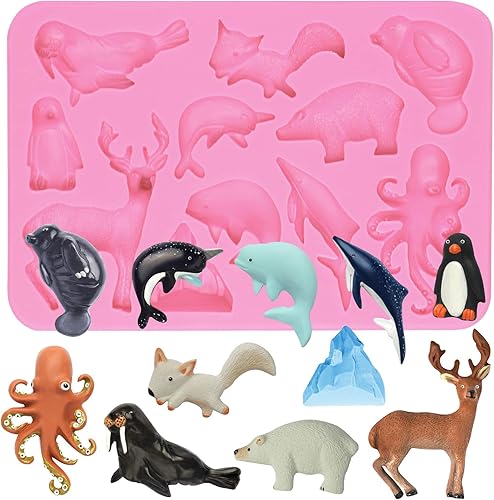 Molde de silicona para fondant Arctic Animals de 11 cavidades de 1 a 3 pulgadas