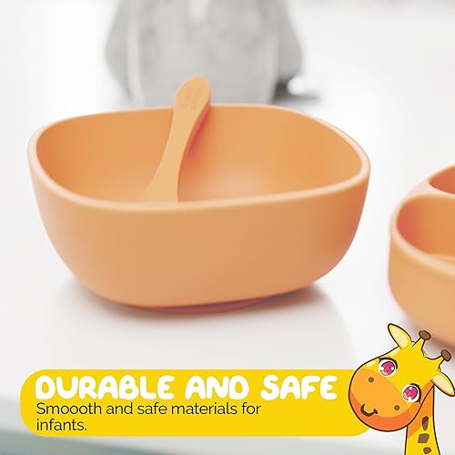 Miniatura 7 de Muqee Peeko - Juego de suministros de destete para bebés en color amarillo panal con platos para bebés con succión, cuencos para bebés con succión y