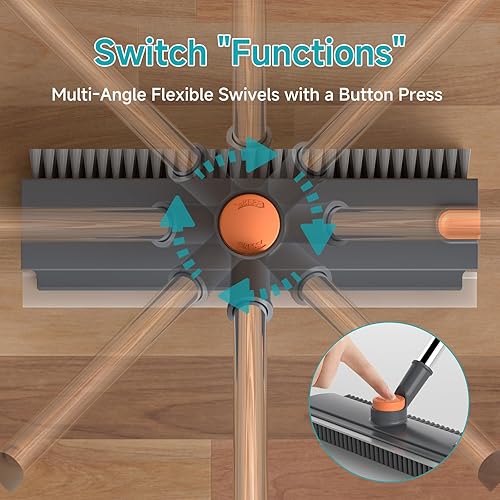 Miniatura 4 de Cepillo de limpieza de suelo con mango largo ajustable, 3 en 1, escoba de cerdas rígidas de 90 con escoba limpiadora de piso con escoba para baño,
