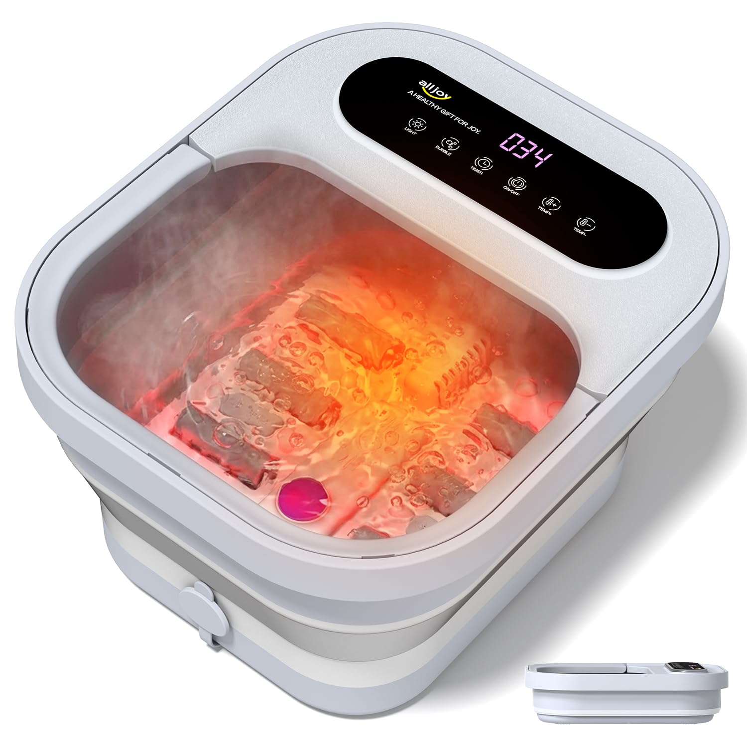 ALLJOY Bain de Pieds Massant Chauffant Pliable, Balnéothérapie Pieds avec 24 Niveaux de Température (35-48°C), 6 Rouleaux, Bulles,Infrarouge et Pierre Ponce, Thalasso Pieds pour Soulagement et Détente - 2