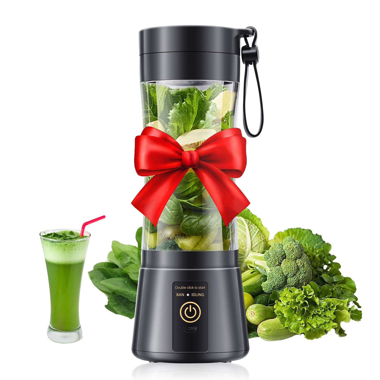 Cordless Portable Personal Size Blender - USB Rechargeable Blender for Smoothies and Shakes, 6 Blades with 380Ml BPA Free Juice Cup, Freshly Squeezed for Picnic/Sports