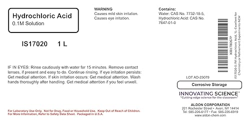 Miniatura 2 de ALDON Innovating Science - Ácido clorhídrico 0,1 M, excelente para experimentos de química o refinamiento - The Curated Chemical Collection