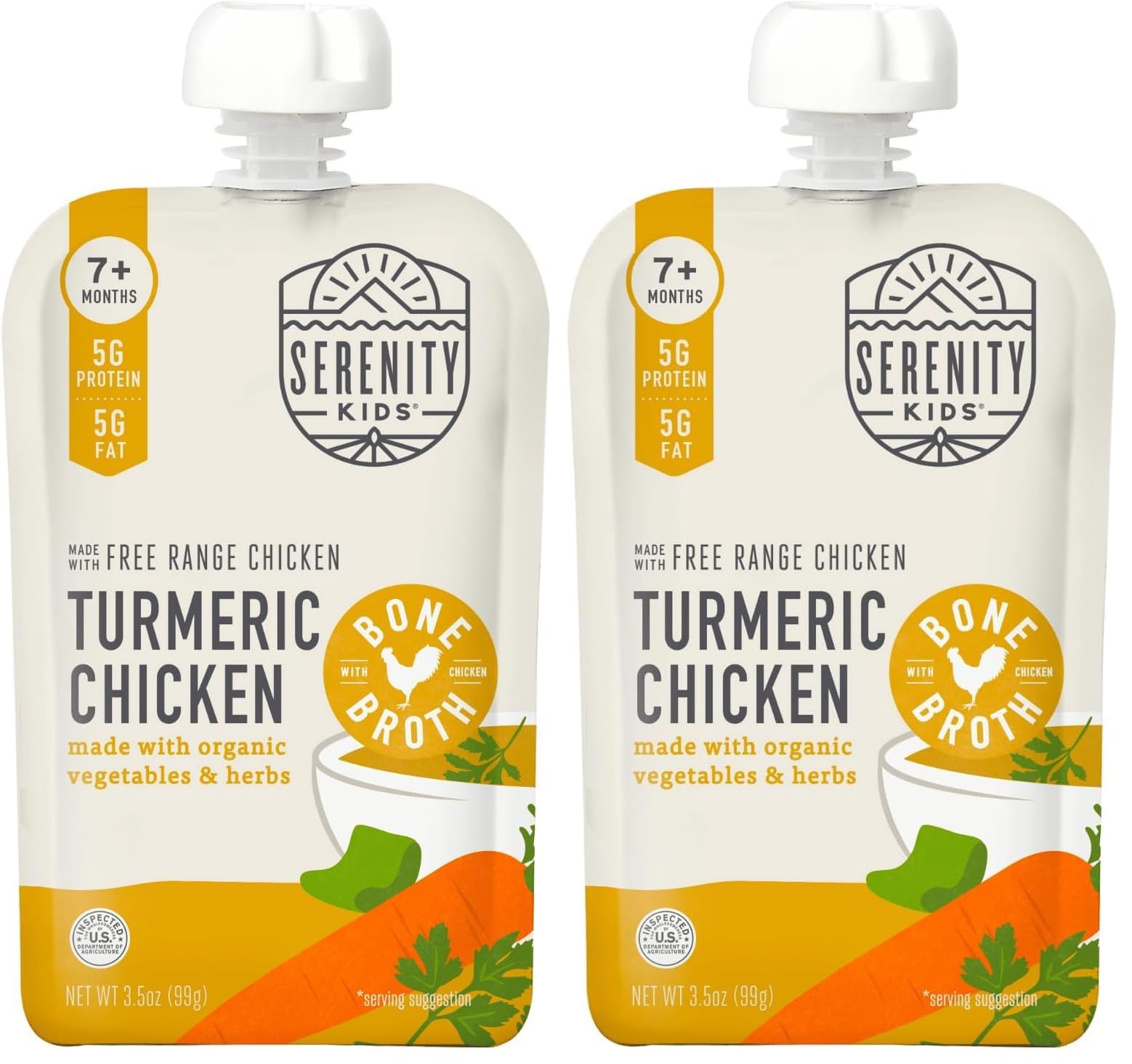 Bone Broth Puree Made With Organic Veggies | Clean Label Project Purity Award Certified | 3.5 Ounce BPA-Free Pouch | Pasture Raised Turmeric Chicken | 1 Count (Pack of 2)