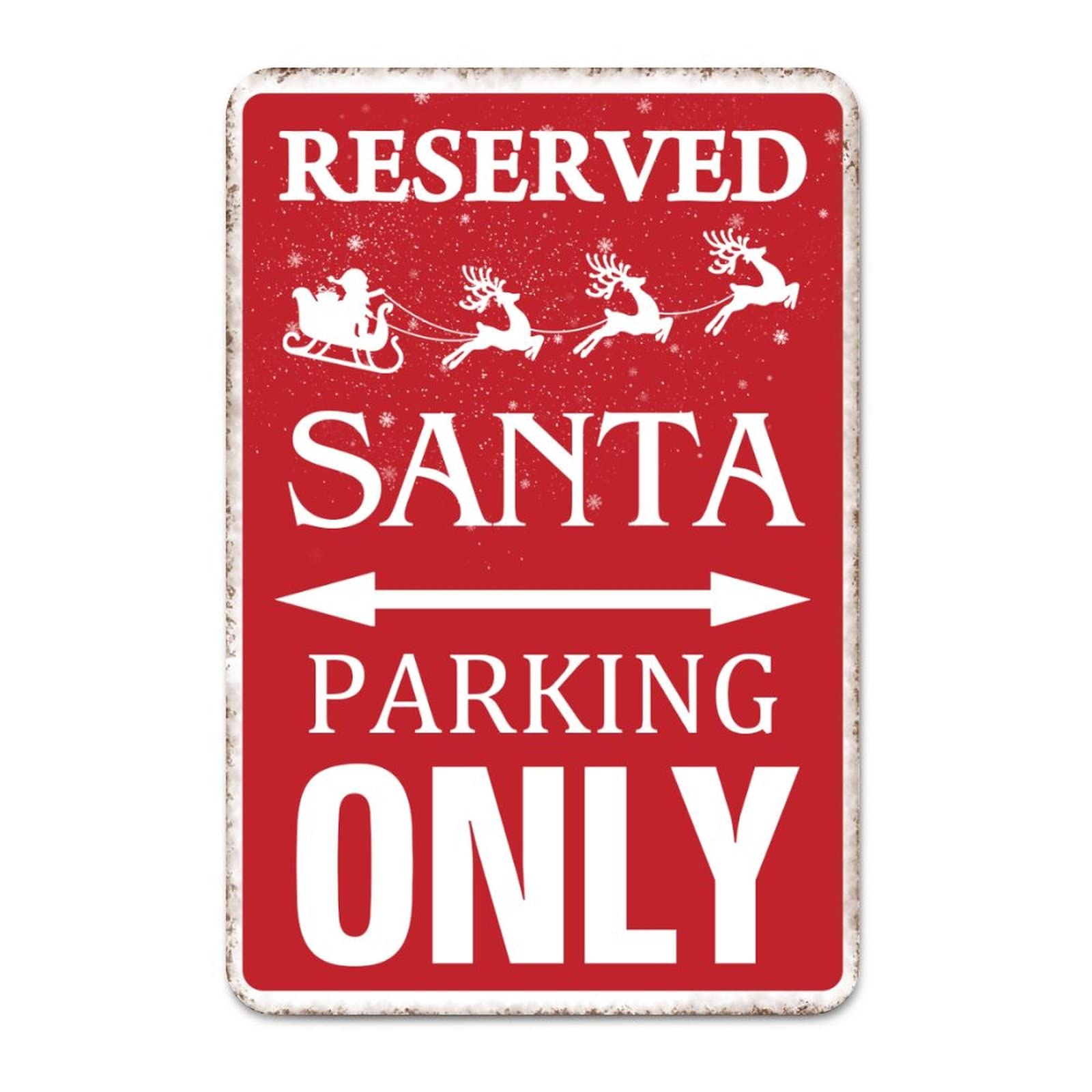 ENEDNATE Reserved Santa Parking Only Vintage Man Cave Street Metal Sign 8x12 Inch Decorative Notice Aluminum Tin Sign for Inside Outside Community Railway Road Yard Use Wall Art Decor