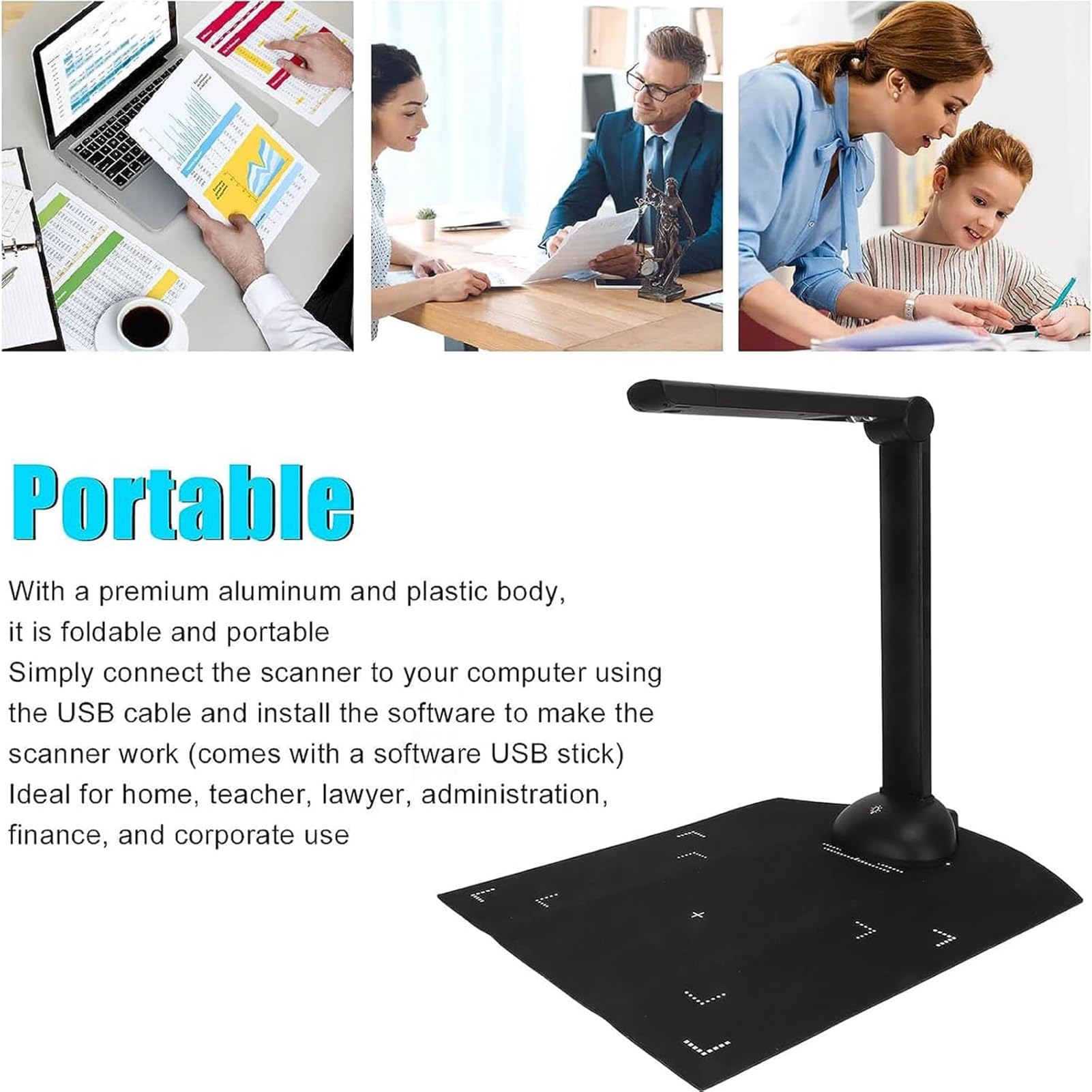 Scanner per documenti con OCR, HD Overhead Book Scanner con display in tempo reale, scanner portatile per ufficio, scuola e affari