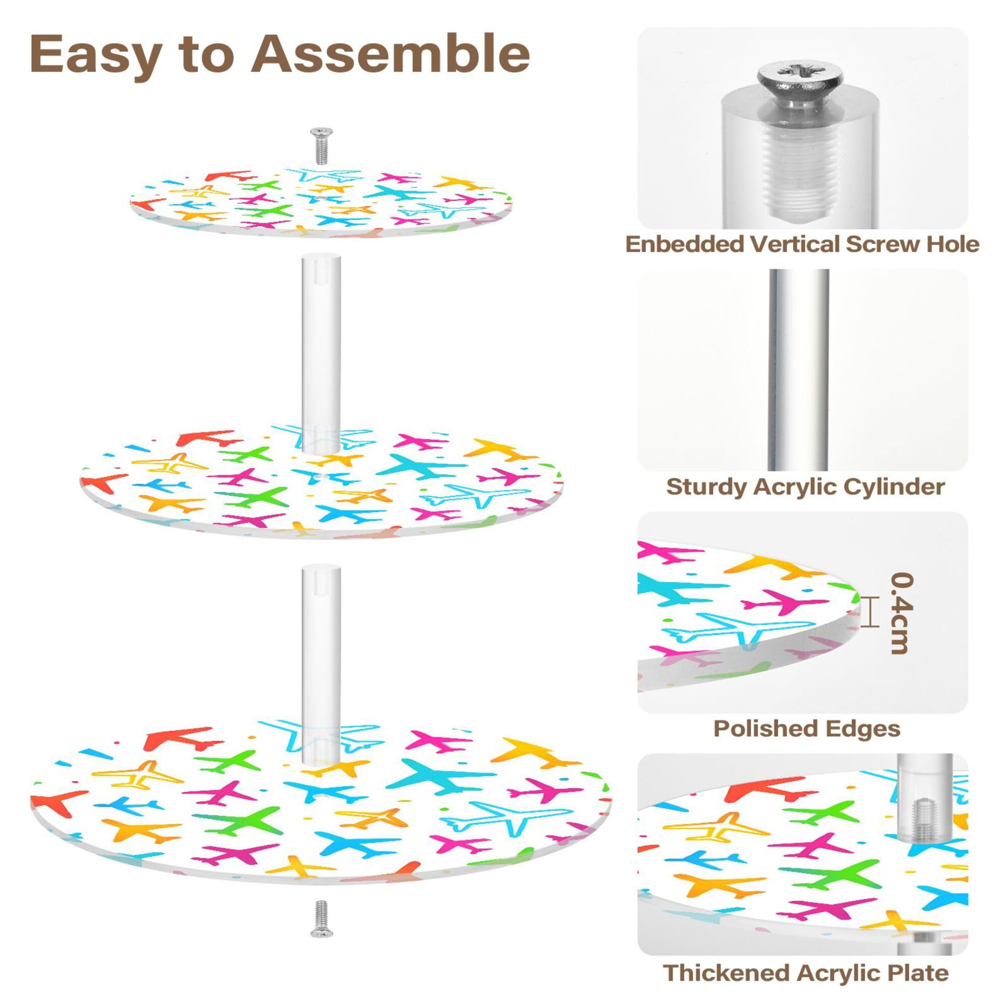 PYBUG Airplanes 3 Tier Acrylic Cupcake Stands Tower,Dessert Table Display Set for Tea Party,Wedding,Birthday, Baby Shower