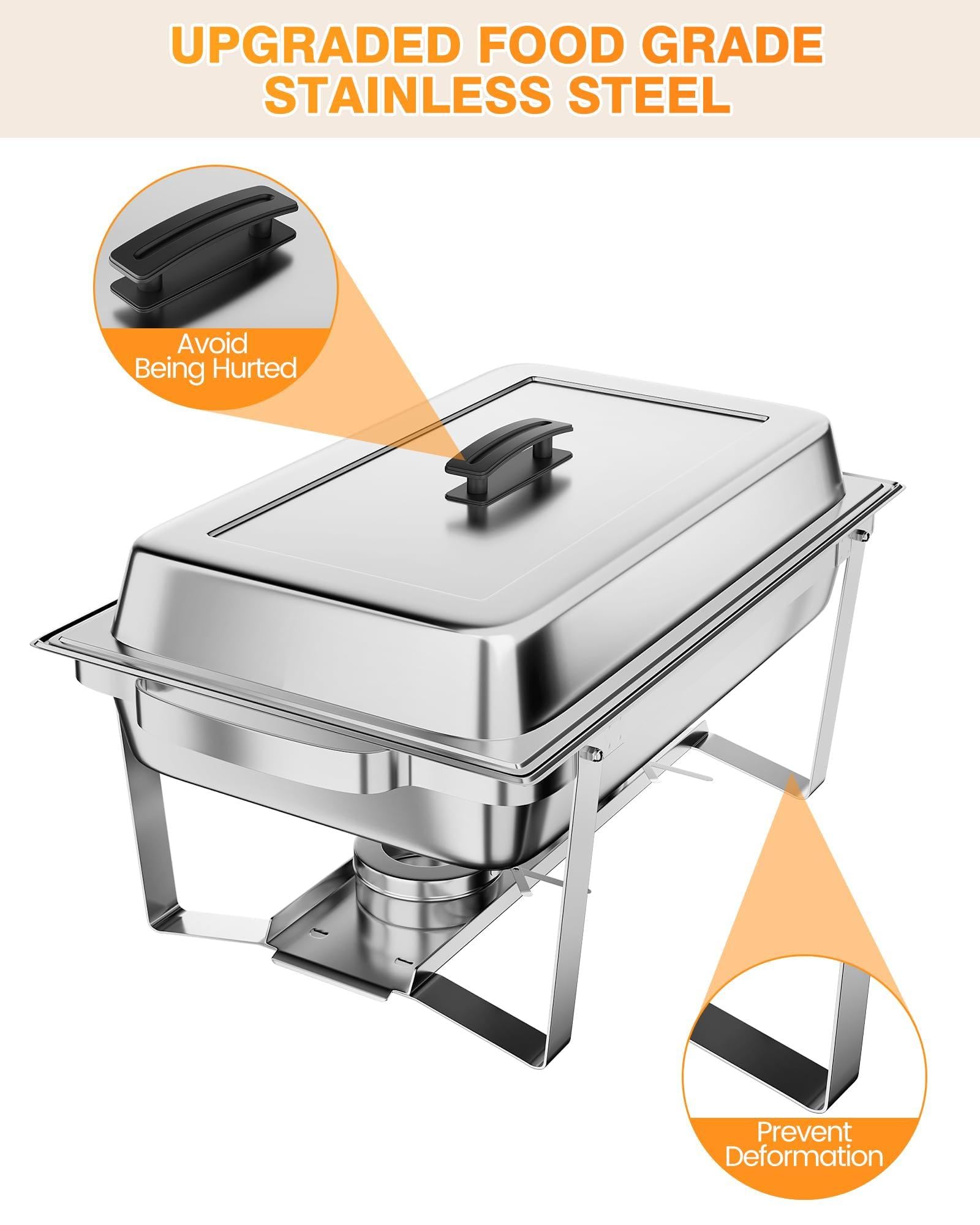 Chafing Dish Buffet Set 9L, 4-teilig, Rechteckige Edelstahl Warmhaltebehälter mit Wasserbehälter, Deckelhalter, Brenner, Professionelle Speisewärmer für Buffet, Catering, Bankett