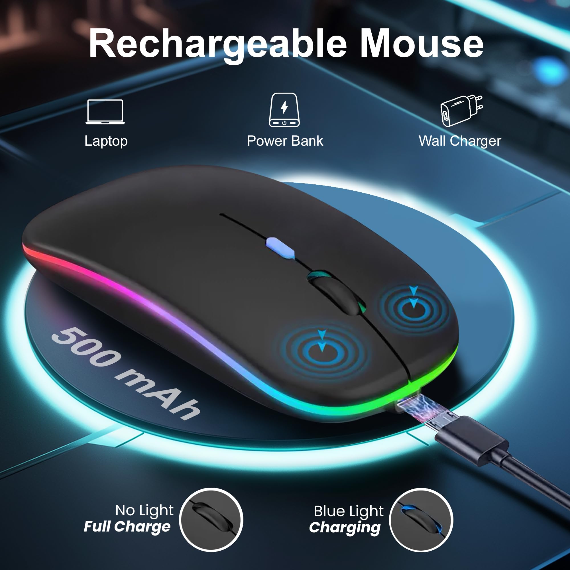 LeadsaiL Mouse Wireless Ricaricabile, Mouse Ottico Mini Silenzioso con