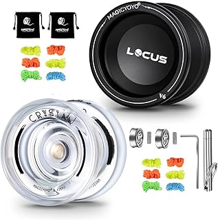 MAGICYOYO Responsive Yoyo for Kids, Yoyo 2 Pack of Dual Function Yoyo with Unresponsive Yoyo Bearing, Metal Yoyo V6+Plastic Yoyo K2, Pro Yo Yo for Adults+12 Yoyo Strings++2 Bags+Bearing Removal Tool
