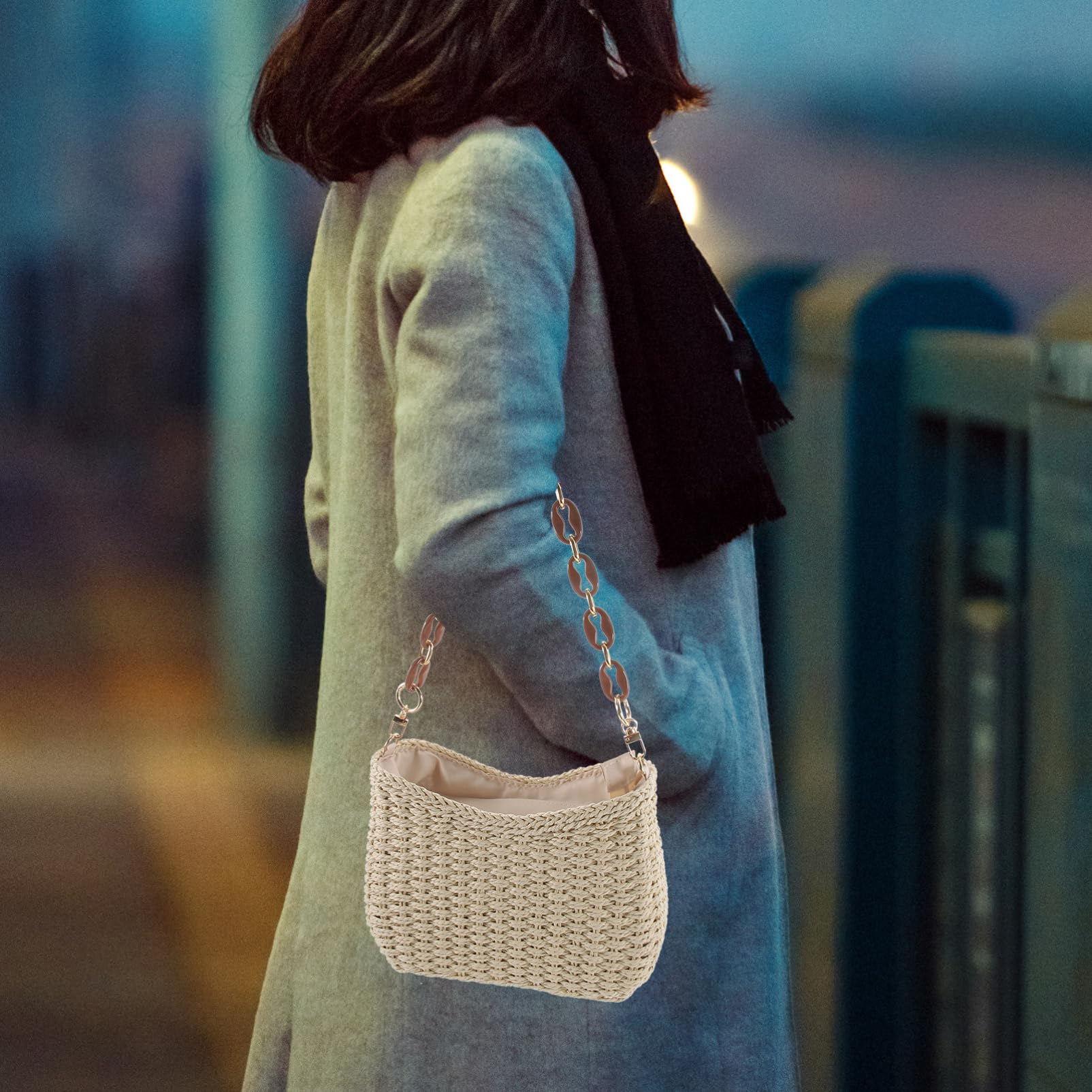SHERCHPRY Bolso de Paja para Mujer Bolsa de Playa de Verano Bolso Tote de Paja para Playa Portátil para Mujer para Vacaciones