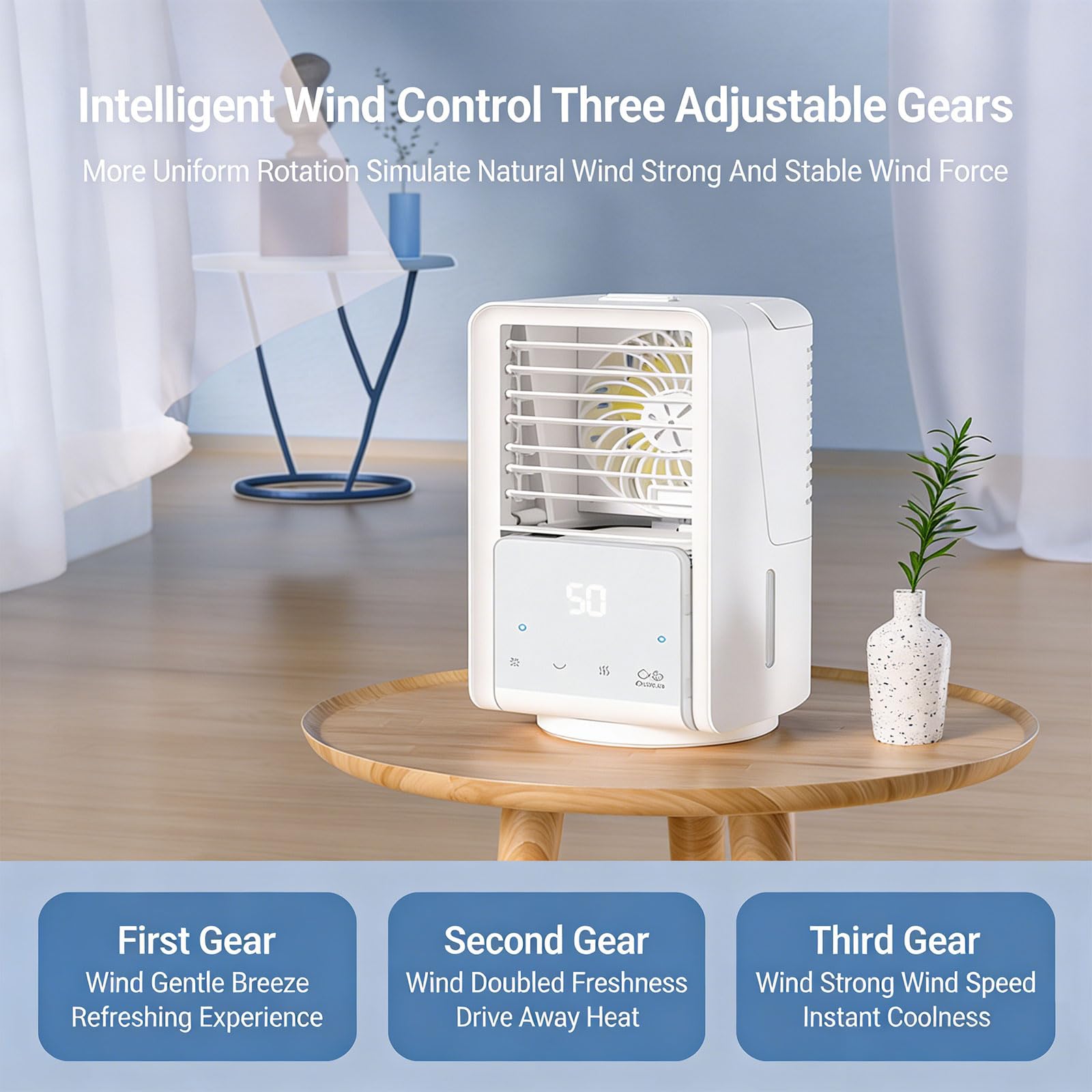 Enfriador de aire evaporativo portátil con recipiente de agua de 700 ml y ventilador de refrigeración de batería de 4000 mAh para el hogar