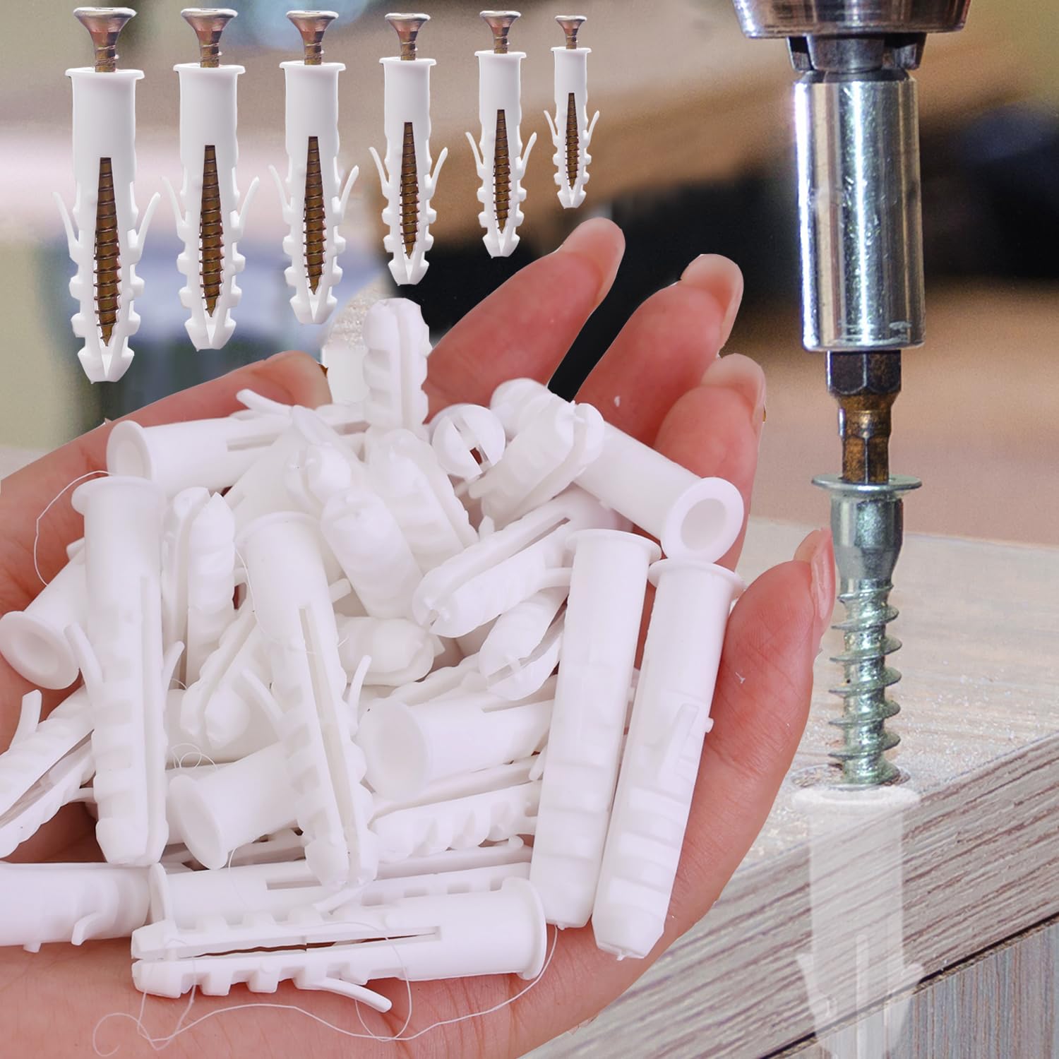 100pcs/bag Self-Tapping Plastic Expansion Tube Screw White Expansion Anchors Drywall Anchors Wall Plugs DIY Home Fasteners (3 * 0.8cm)