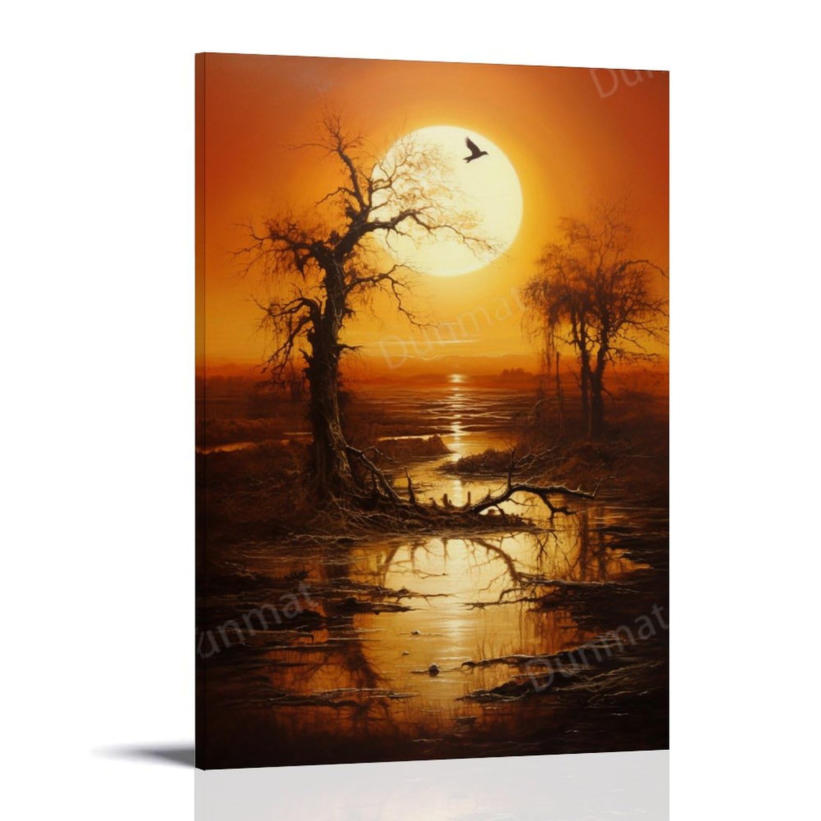 FYFMUSHE Vintage Sunset Canvas Wall Art Paintings Stream Nature Landscape Sunset Scenery Pictures on Canvas Prints Framed Ready to Hang Artwork for Bedroom Home Decor 12x18inch(30x45cm)