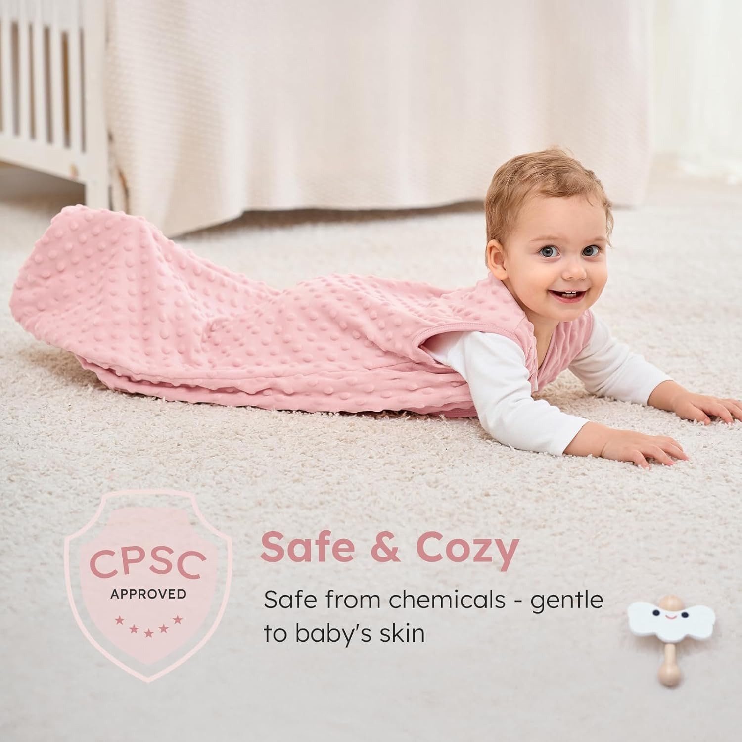 Yoofoss Fleece Baby Sleep Sack 12-18 Months with Plush Dots, TOG 1.5 Baby Wearable Blanket with 2-Way Zipper - Image 4