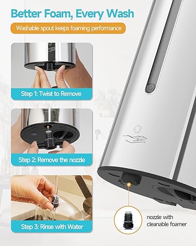 Miniatura 7 de AIKE Dispensador automático de jabón de espuma de montaje en pared 25 OZ comercial de gran capacidad de acero inoxidable modelo AK1205FA (pulido)