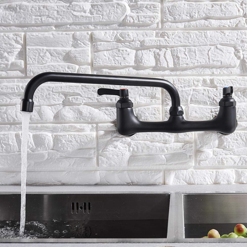 Huin Rubinetto da cucina con beccuccio lungo a parete Doppio manico Rubinetto per acqua calda e fredda antico in ottone 360 ​​Miscelatore da cucina girevole con beccuccio lungo