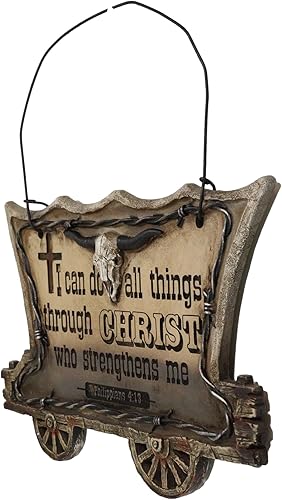 Miniatura 3 de Ebros Gift Chuckwagon rústico occidental con alambres de púas de calavera de vaca de cuerno largo, versículo bíblico bíblico de la Santa Biblia