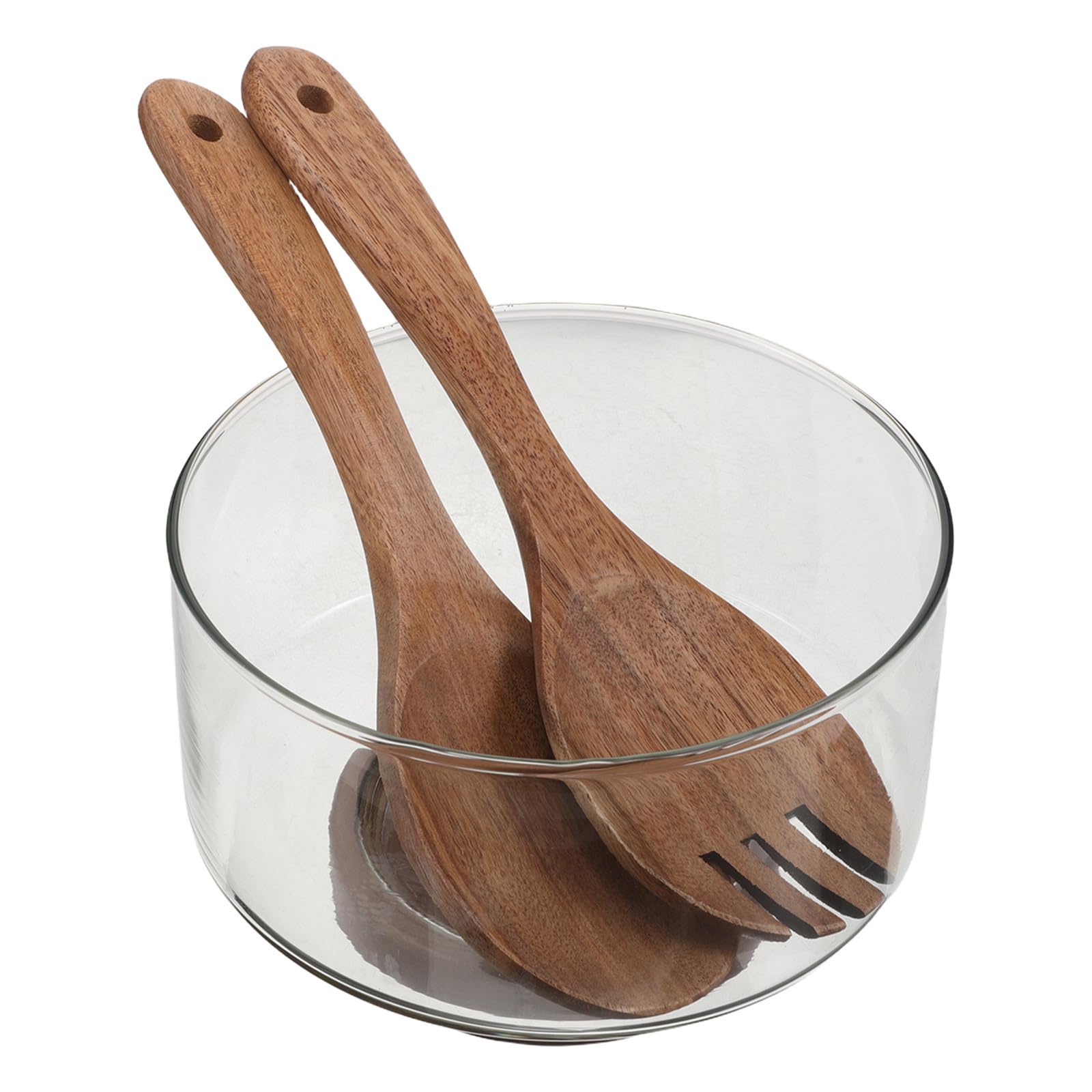 MAGICLULU Bol de Ensalada de Vidrio con Base de Madera, Capacidad de 1.7l, Resistente Temperatura y Fácil de Limpiar, Adecuado para Servir Ensaladas en Cocina Moderna