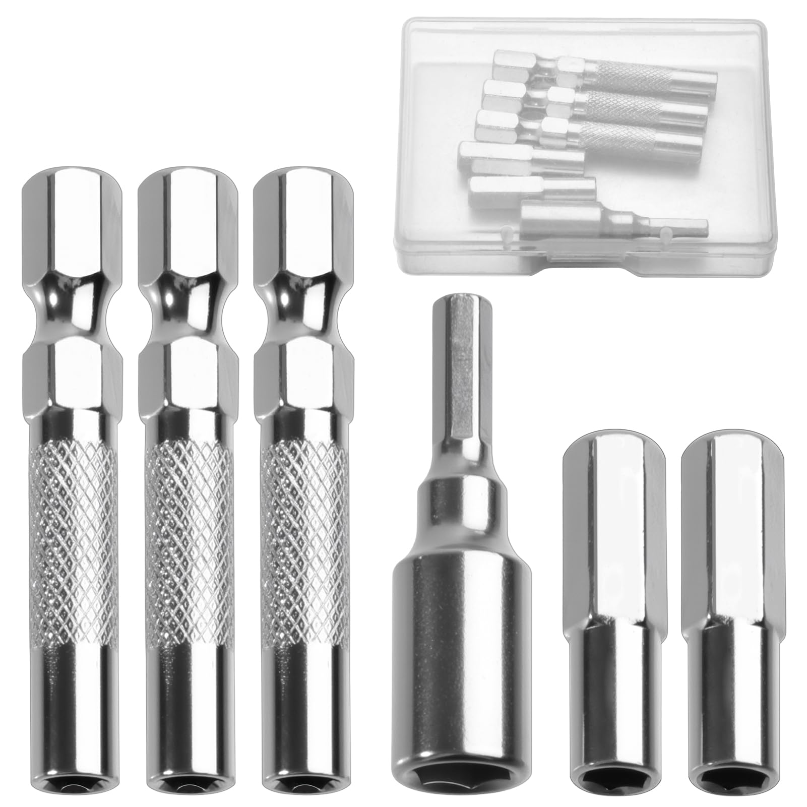 INJOYTEC 6Pack 1/4 to 4mm Bit Adapter Hex Screwdriver Bit Adapter Magnetic Come With Storage Box 4mm to 6.35mm Drill Extension Kit for Precision Micro Bit and Electronic Repair