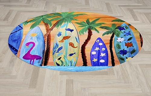 Maremade Designs Coastal Home - Alfombras redondas de 60 pulgadas de diámetro (costa, tabla de surf)