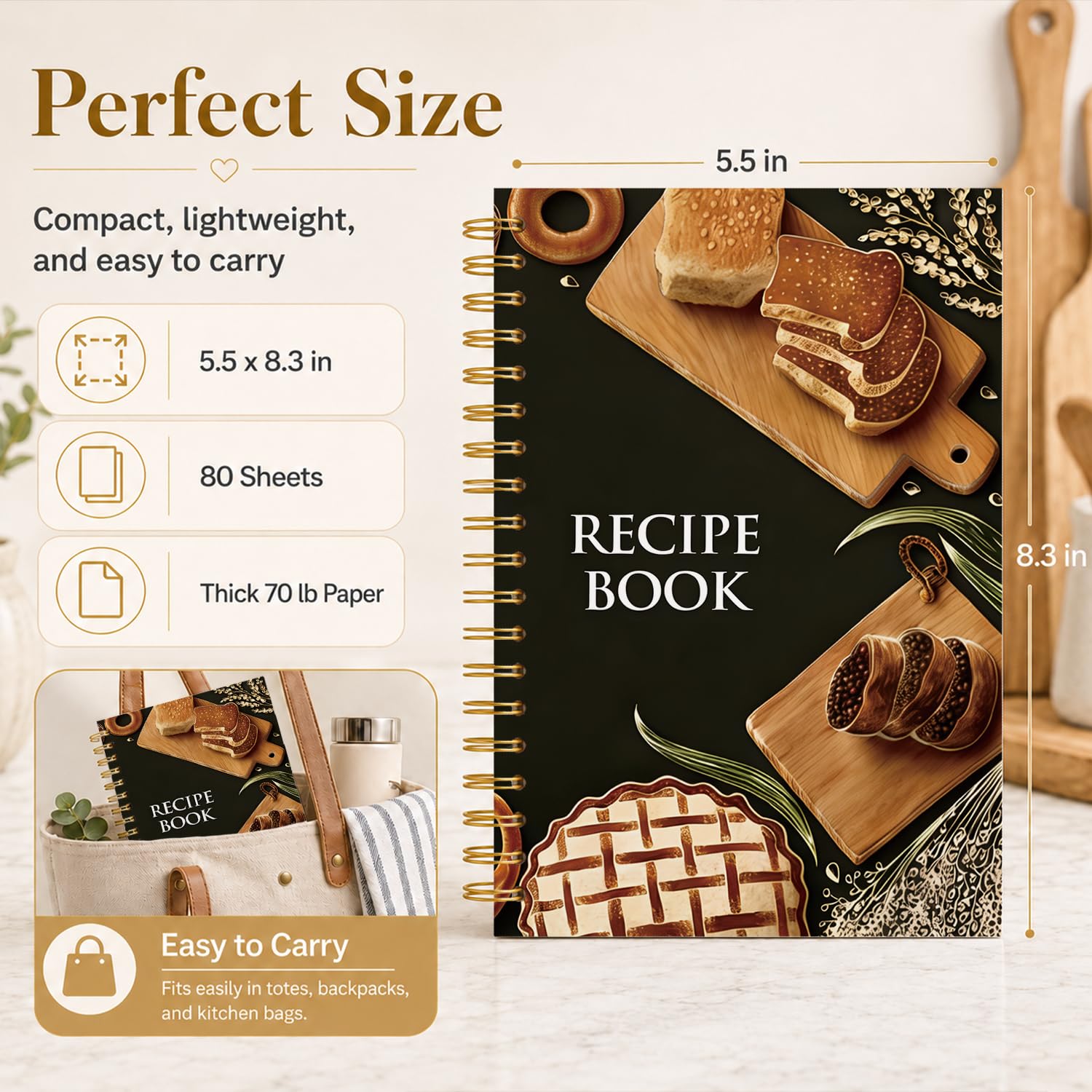 Cuaderno de recetas de repostería en espiral para mujer, diario de pan y postre, organizador de recetas de panadería rústica, cuaderno de tapa dura, regalo para panaderos, madres, cocineros