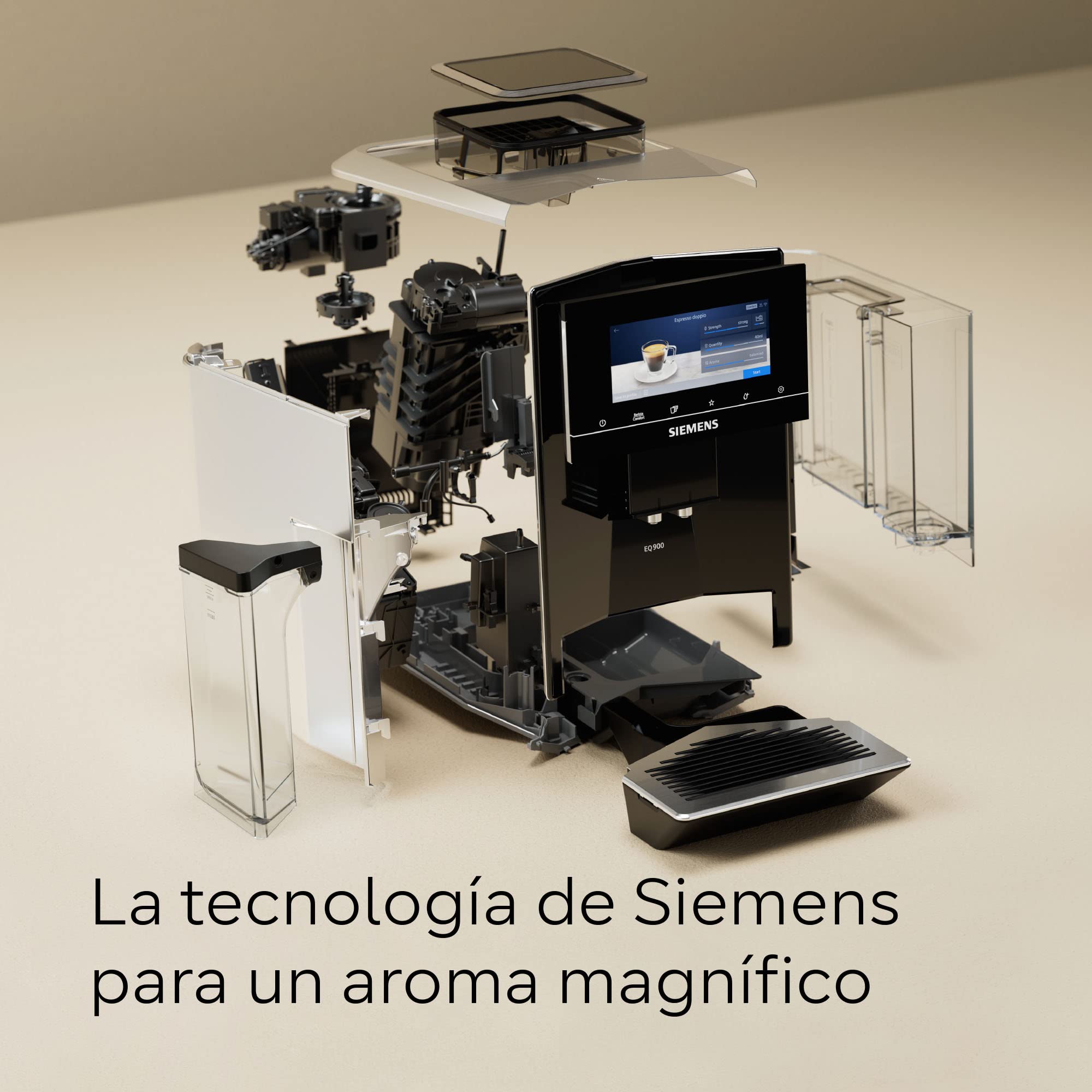 SIEMENS - Cafetera superautomática, EQ900, Modo Barista, 2 molinillos cerámicos, Display Touch&Slide de 6,8", conectividad Home Connect, acero inoxidable, TQ903R03