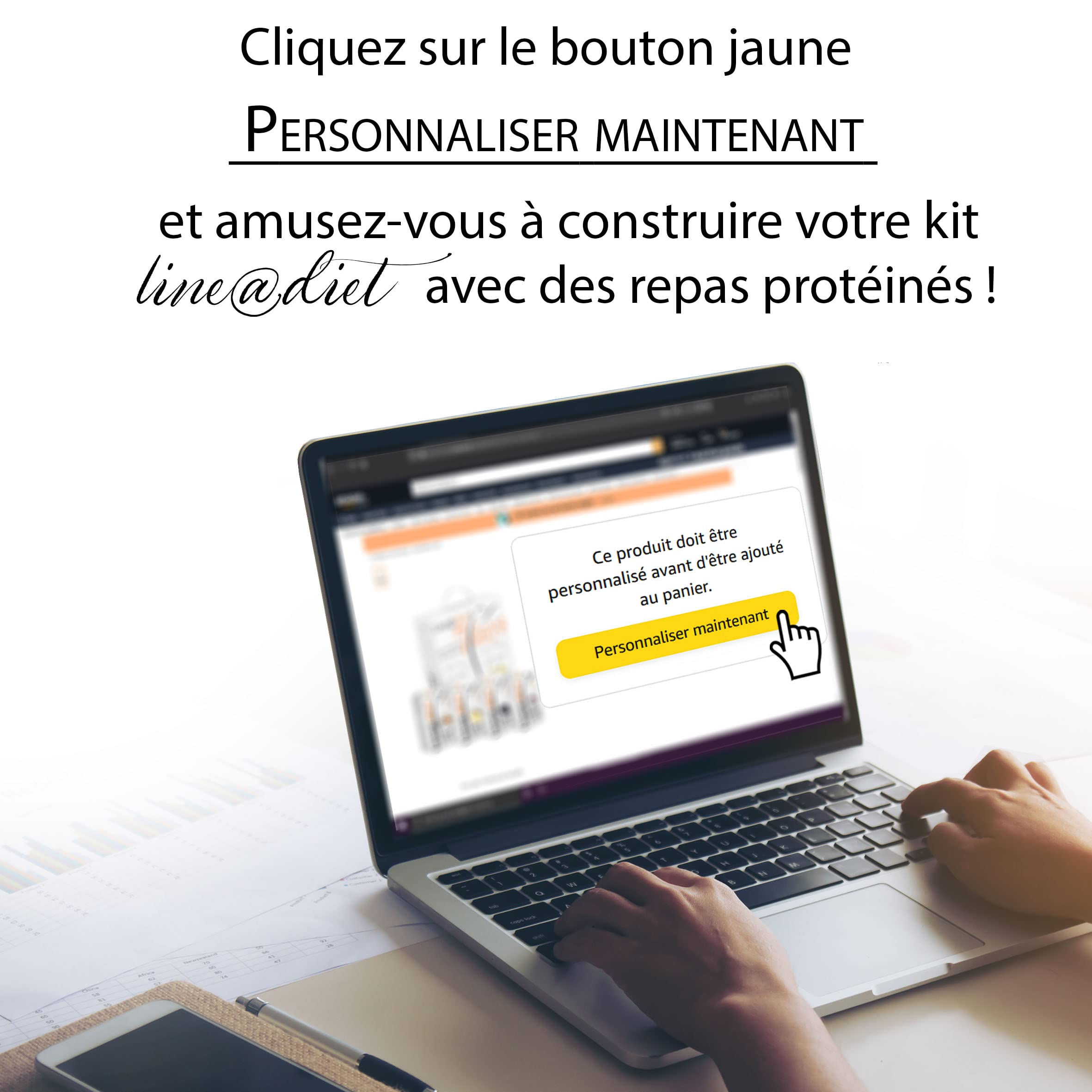 Personnalisez votre kit de protéines de 7 jours line@diet ! Préparations en poudre hyperprotéinées, snacks sucrés ou salés, pâtes, pain et bien d'autres choses encore riches en protéines !